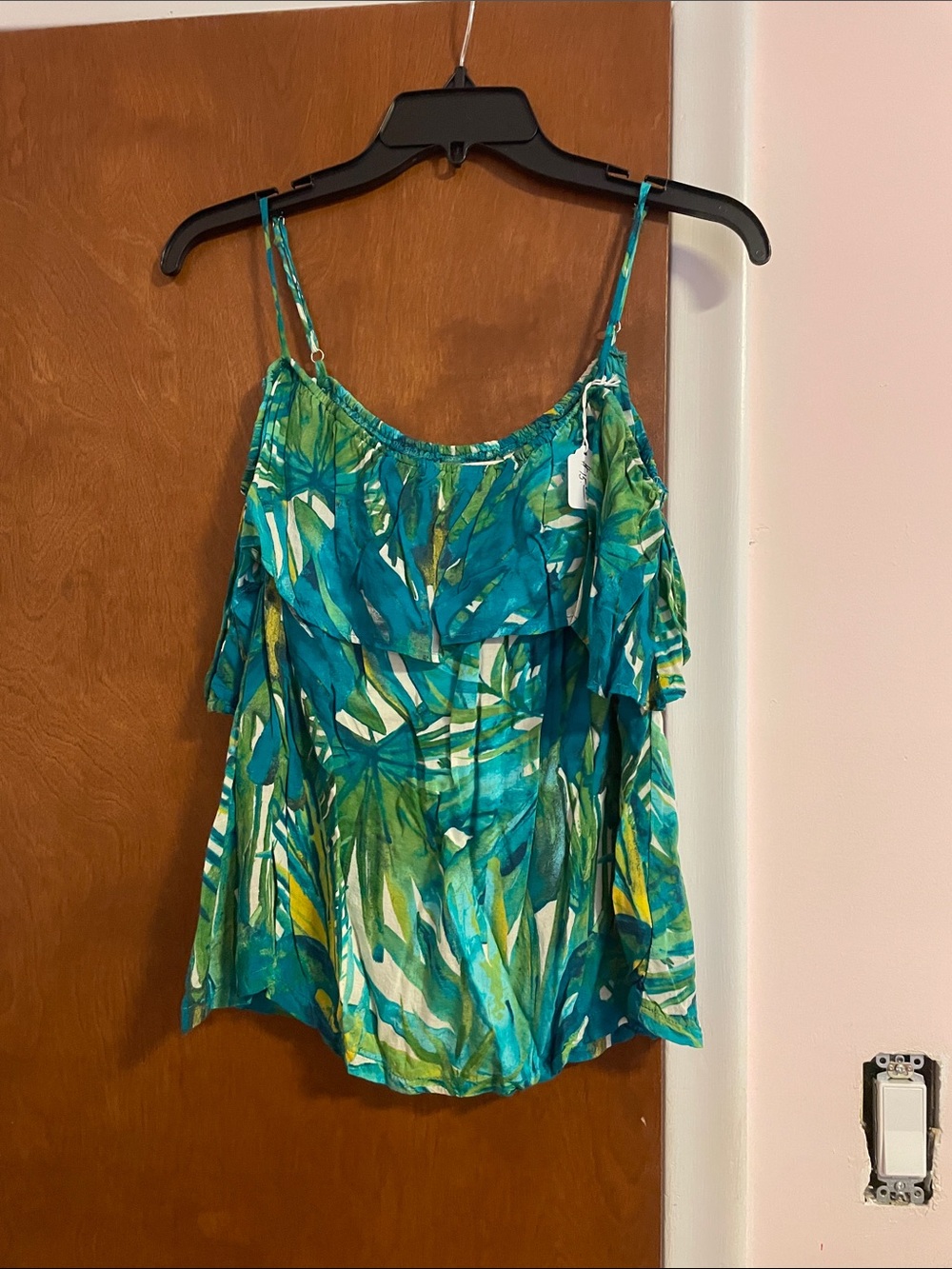 Patterned ruffle tank top